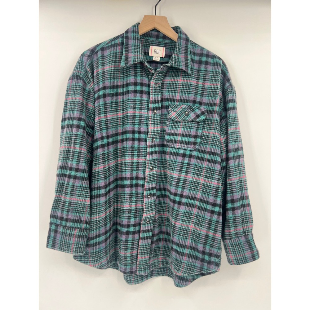 BDG Dani Plaid Flannel Shirt S Small Teal Purple Grunge Skate Goblincore